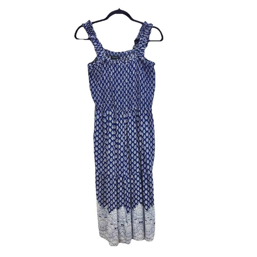 Blue‎ White Maxi XL Sundress Boho Summer Festival Vacation Coastal Style House